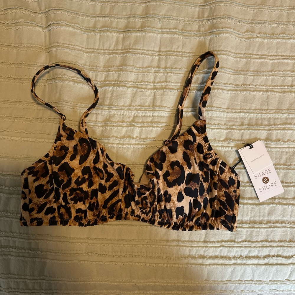 Shade & Shore Leopard-Print Bikini Top in Brown and Black (NWT)